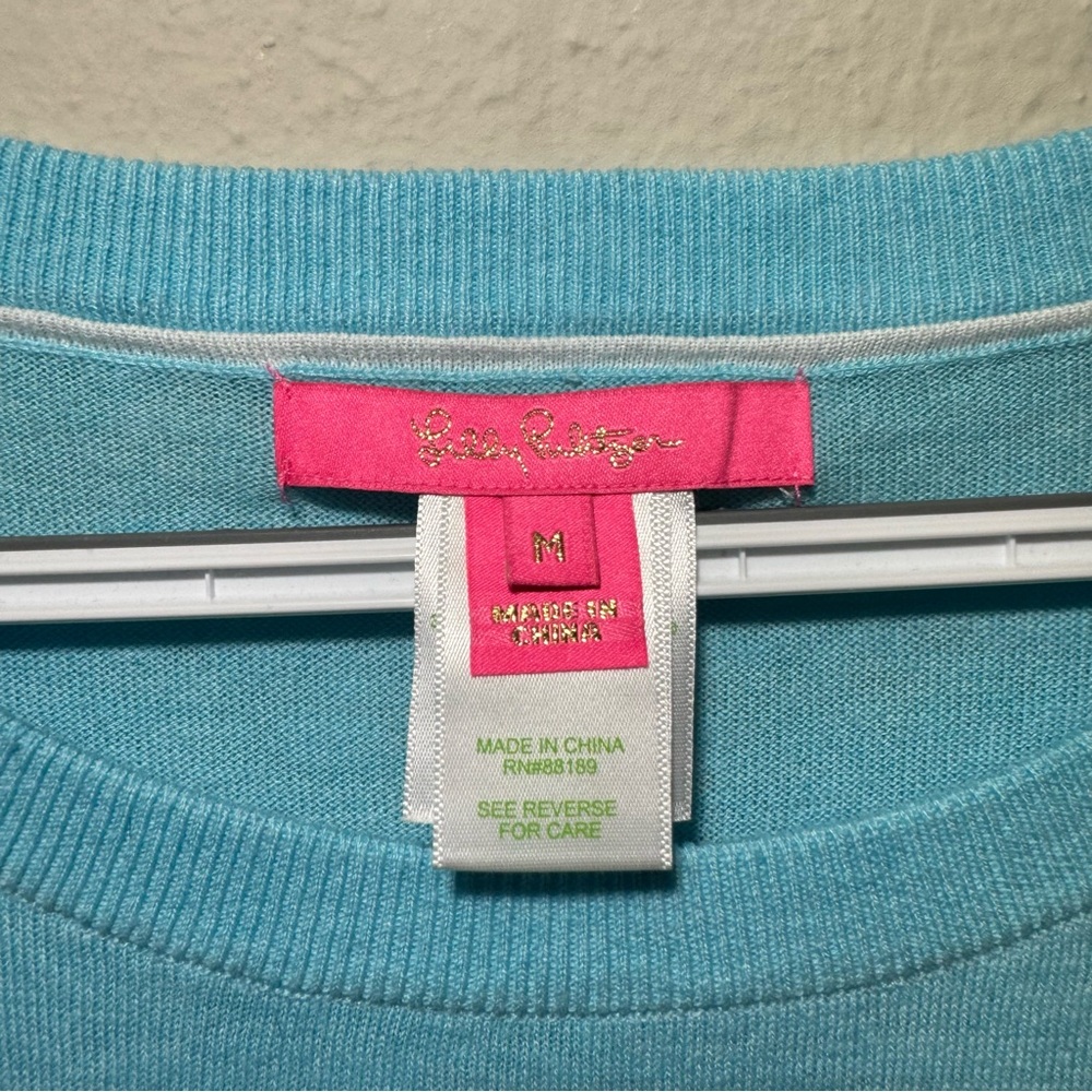 Lilly Pulitzer Damara Sweater with Crochet Sides in Heathered Bayside Blue - Picture 2 of 5